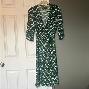 Reformation Carrie Dress Green Floral Midi Wrap NWT Size S